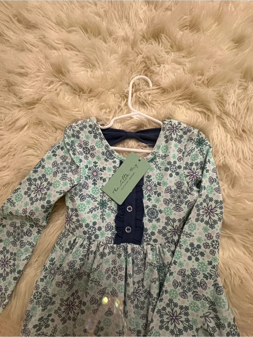 Girls Snowflake Navy and Light Floral Ruffle Tunic with Navy Leggings